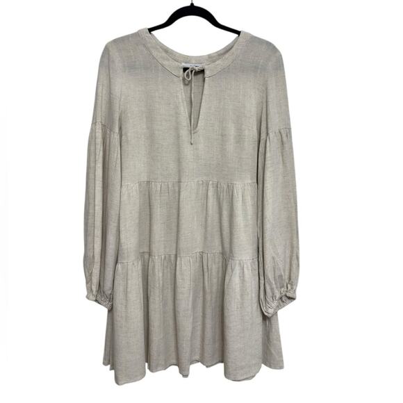 Petal & Pup 100% Linen Tiered Mini Dress in Natural Tan - Size US 6 - Picture 1 of 4